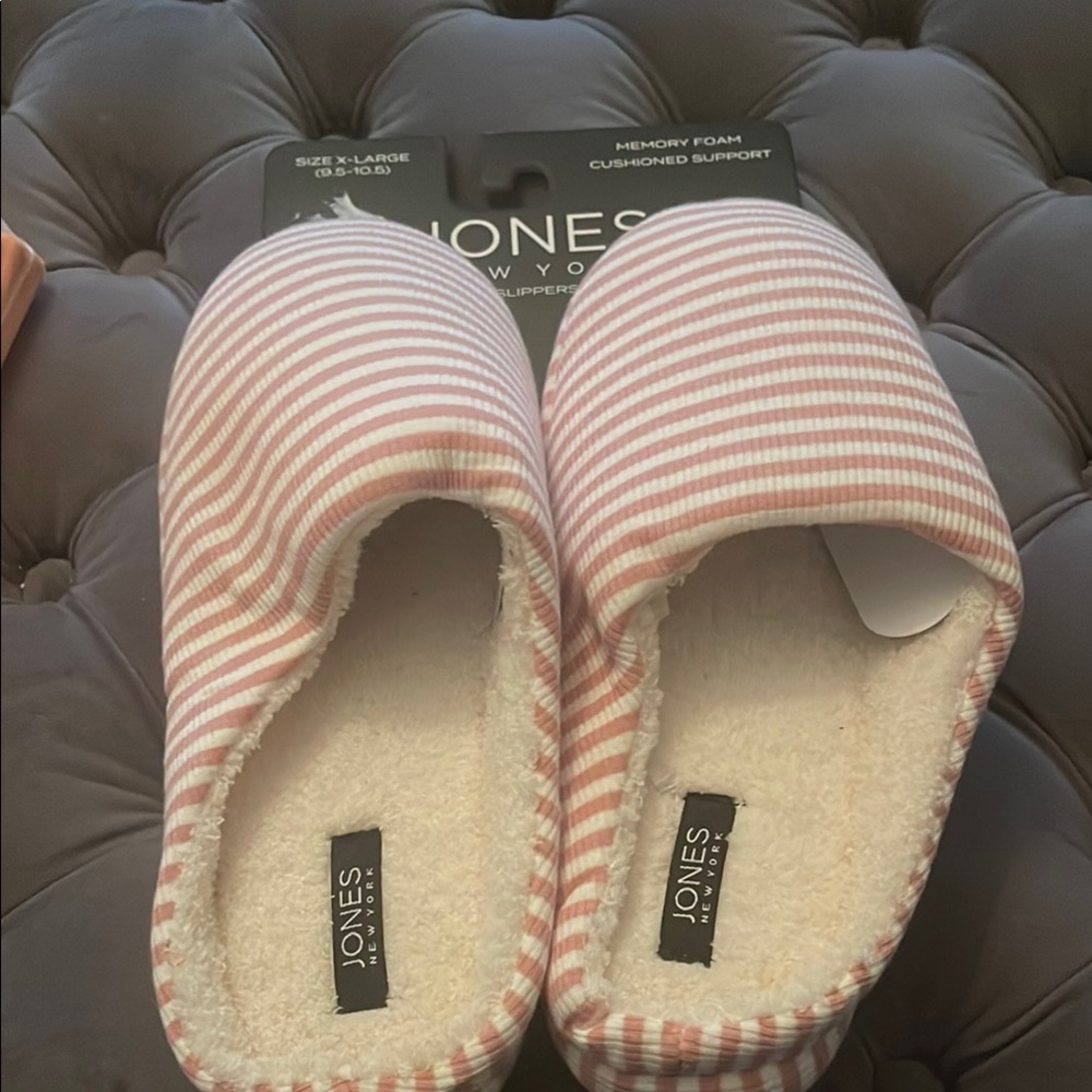 Jones New York Pink and White Striped Slippers